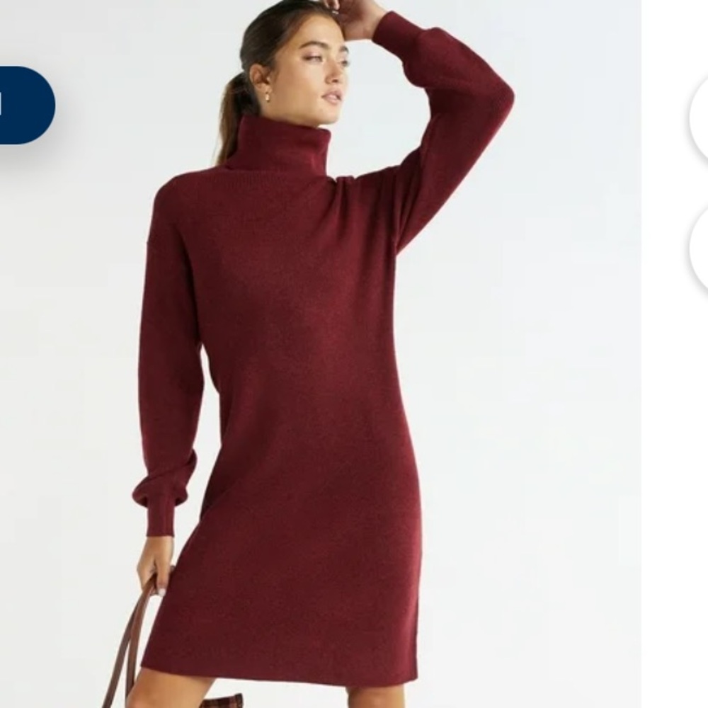 Rich red long sleeve turtleneck sweater dress